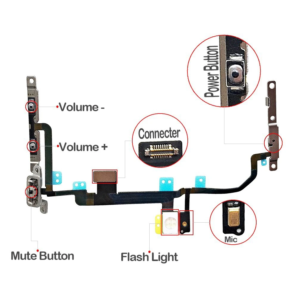 For IPhone 8 8 Plus Power Volume Button Silent Switch Flex Cable With Metal Bracket Installed Replacement