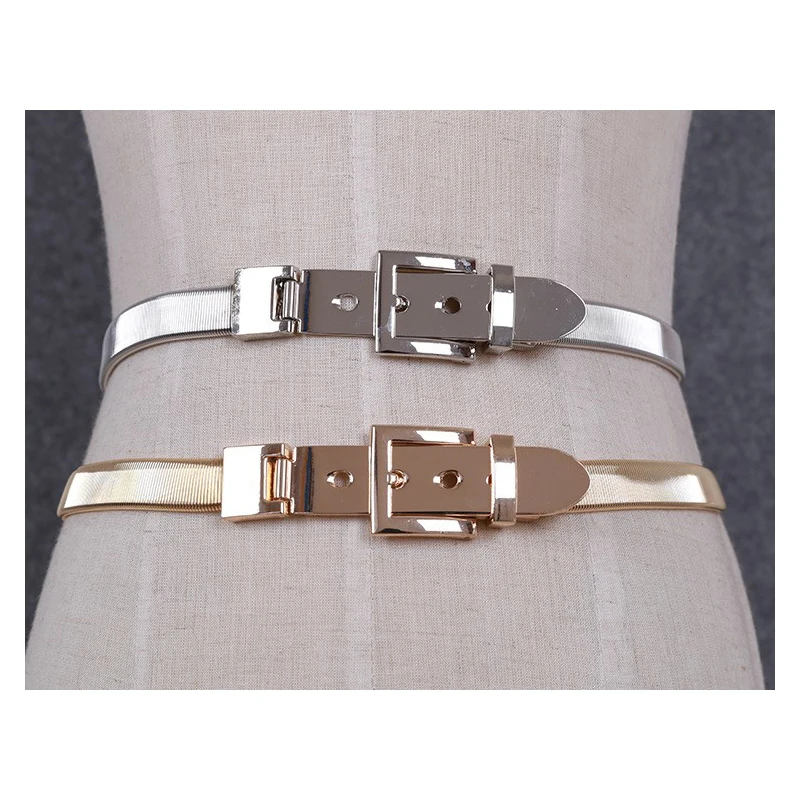 

Women Gold and Silver Full Metal Elastic Chain belt Pin Clasp Buckle Waistband Luxury Fashion Belts