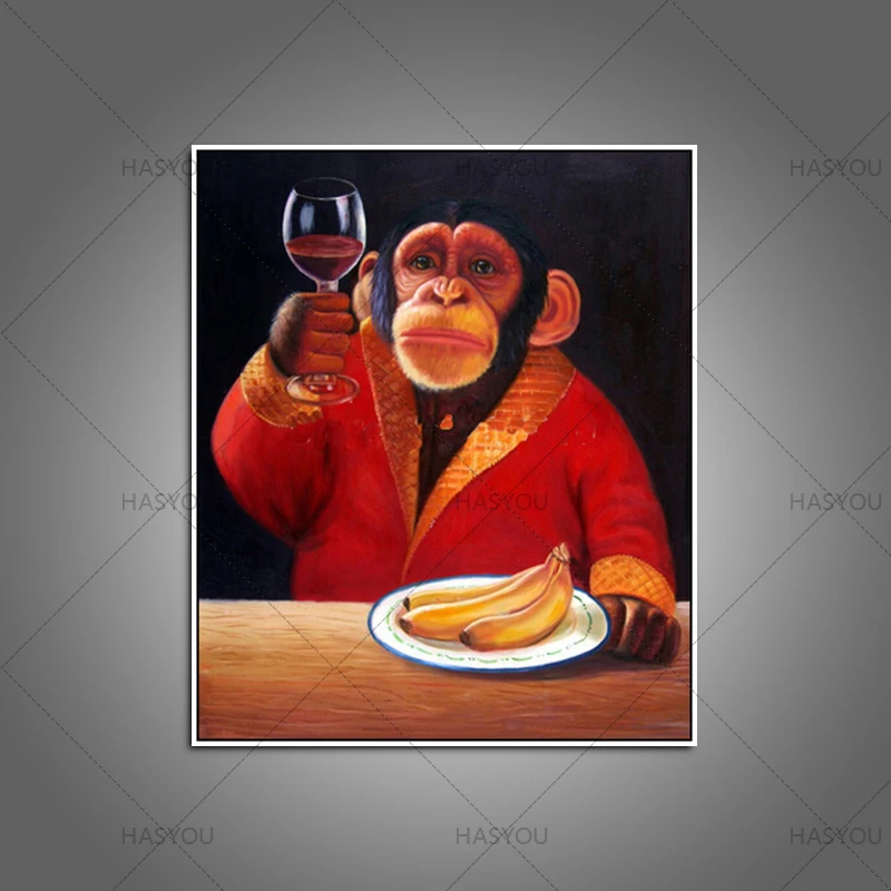 

Hand painted animal canvas art modern Drinking monkey Doctor oil painting gorilla paints new designed decorative picture gift