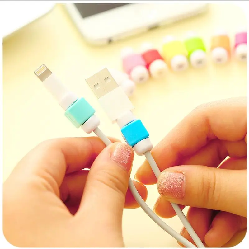 10pcs/lot Cute Cable earphones Protector For iPhone USB Colorful Data Charger Earphone Cable Cover protetor de cabo