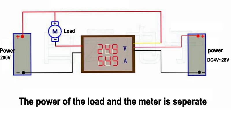 Digital DC 200V 0-10A Voltmeter Ammeter Red Blue LED Dual Display for 12v 24v Car Voltage Current Monitor No Need External Shunt