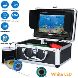 Kit de caméra vidéo de pêche sous-marine, lumières de lampe blanche LED, détecteur de poisson sous l'eau, 20m, 7 pouces, 1000tvl, 12 pièces