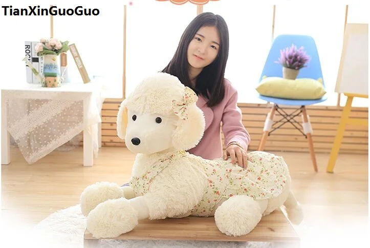 

stuffed toy big 80cm cartoon poodle dog plush toy prone dog dressed skirt soft doll hugging pillow birthday gift s0937