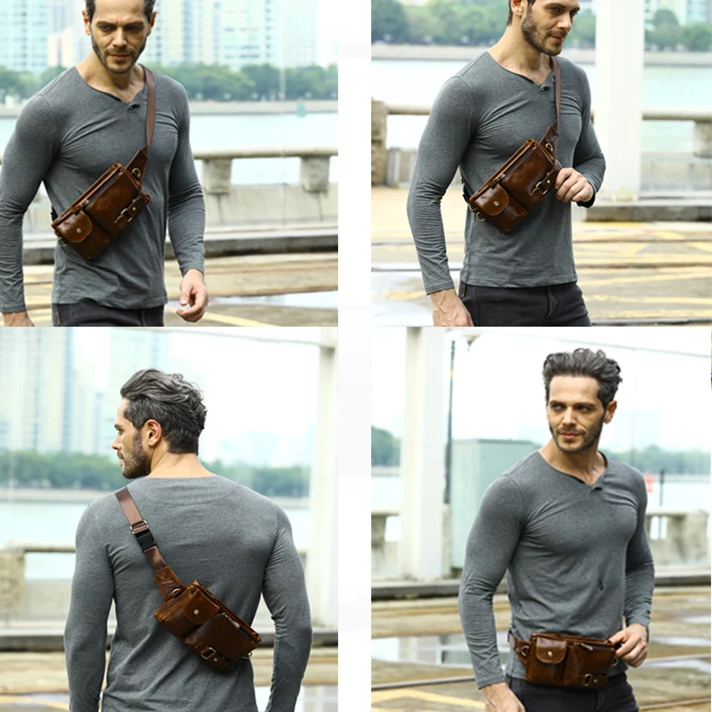 Imagem -04 - Westal-bolsa de Cintura de Couro Genuíno para Homens Fanny Pack Belt Bolsa Phone Bags Bolsa de Cintura Pequeno Masculino