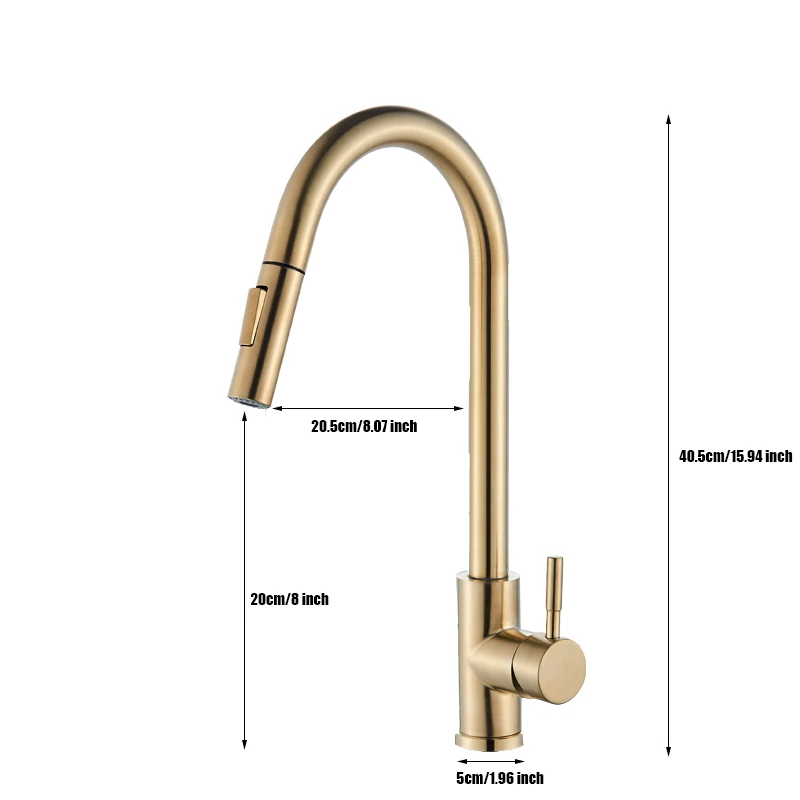 FMHJFISD Kitchen Faucet Brushed Gold Pull Out Kitchen Sink Water Tap Single Handle Mixer Tap 360 Rotation Kitchen Shower Faucet