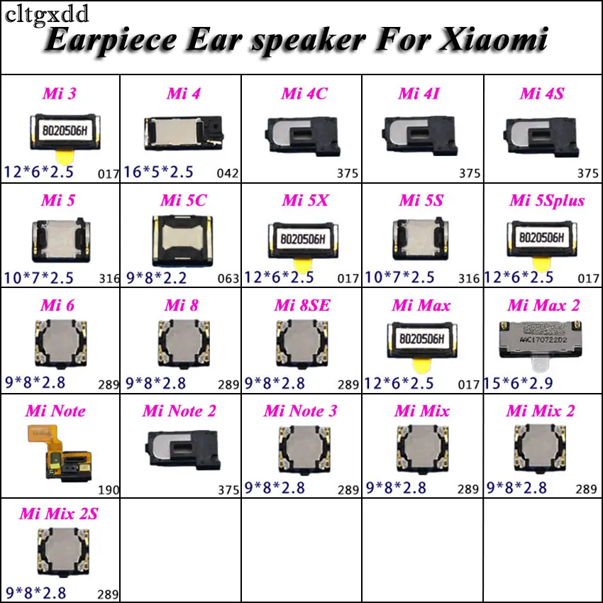 

cltgxdd 2pcs Earpiece Ear speaker For Xiaomi Mi 3 4 4C 4I 4S 5 5C 5X 5S 5Splus 6 8 8SE Mi Note 2 3 Mix 2 2S Mi3 Mi4 Mi5 Mi6 Mi8