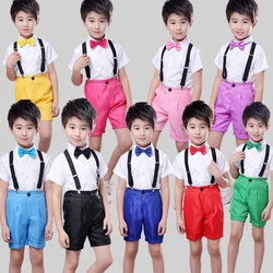 Jazz Dance Costumes Boys White Short Sleeve Shirt Candy Color Shorts Kid Hip Hop Clothing Street Dancewear Stage Outfit DNV11594