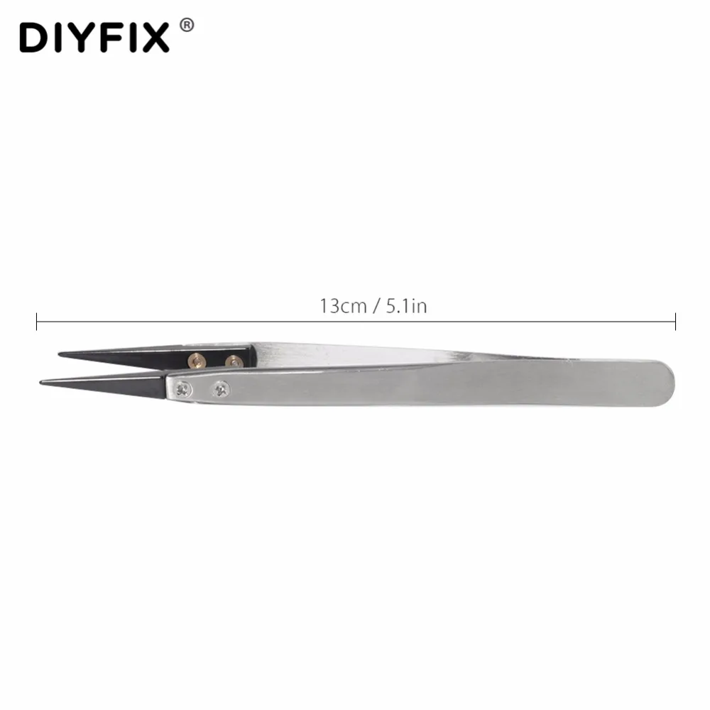 DIYFIX Stainless Steel Ceramic Tweezers Anti Static Heat Resistant Insulated Ceramic Pointed Tip Electronic Pliers