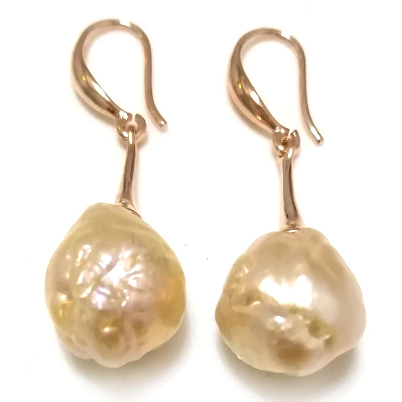 11-12mm Natural White High Luster Baroque Pearl Yellow Gold Filled Hook Earring