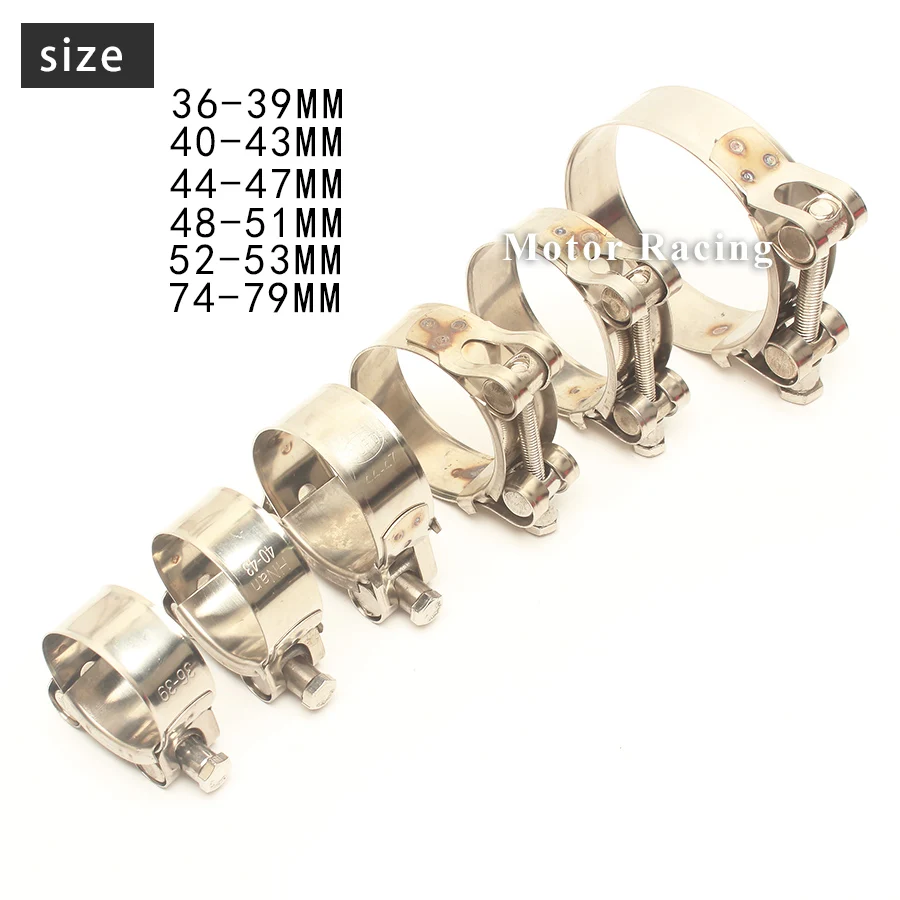 Motorcycle Exhaust Clamp Clip Stainless Steel Fixed Ring Support Mounting Bracket 36-39 40-43 44-47 48-51 52-55 74-79MM