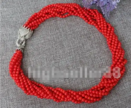 Collar redondo de Coral rojo de 8strds, Envío Gratis