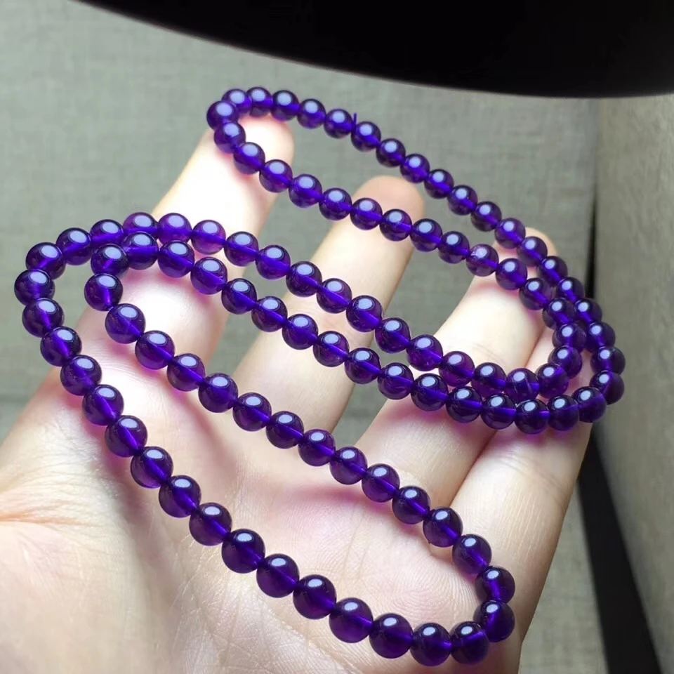 

Natural Amethyst Quartz Purple 3 Laps Round Beads Bracelet 6mm Gemstone Stretch Woman 6mm Crystal Birthday Gift AAAAA