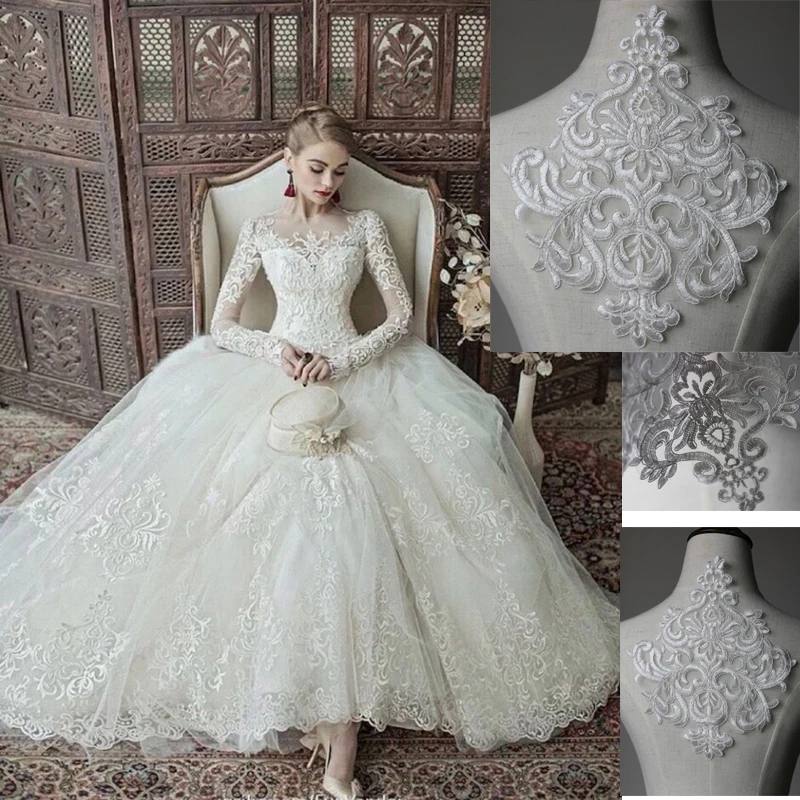 20Pieces Glitter Refined Luxury Sequined White Lace Applique Patch Wedding Dress Accessories Lace Trim Car Bone 2025