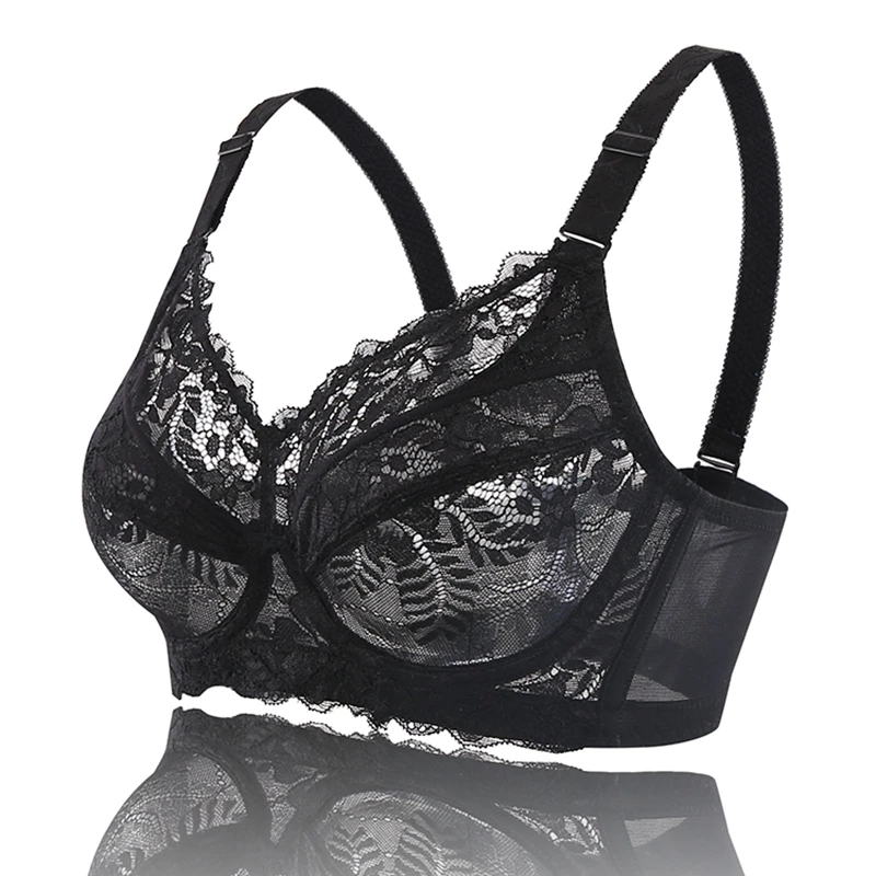 Lagre Cup Bras For Women Sexy Lingeries Super Thin Large Cups Breathable Spongless Transparent Lace Lady\'s Underwear