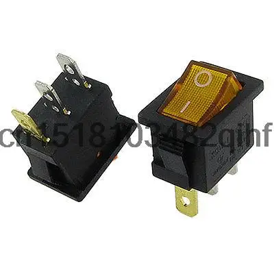 

10pcs Yellow Neon Light ON-OFF I/O SPST Rocker Switch 3 Pin 6A/250V 10A/125V AC