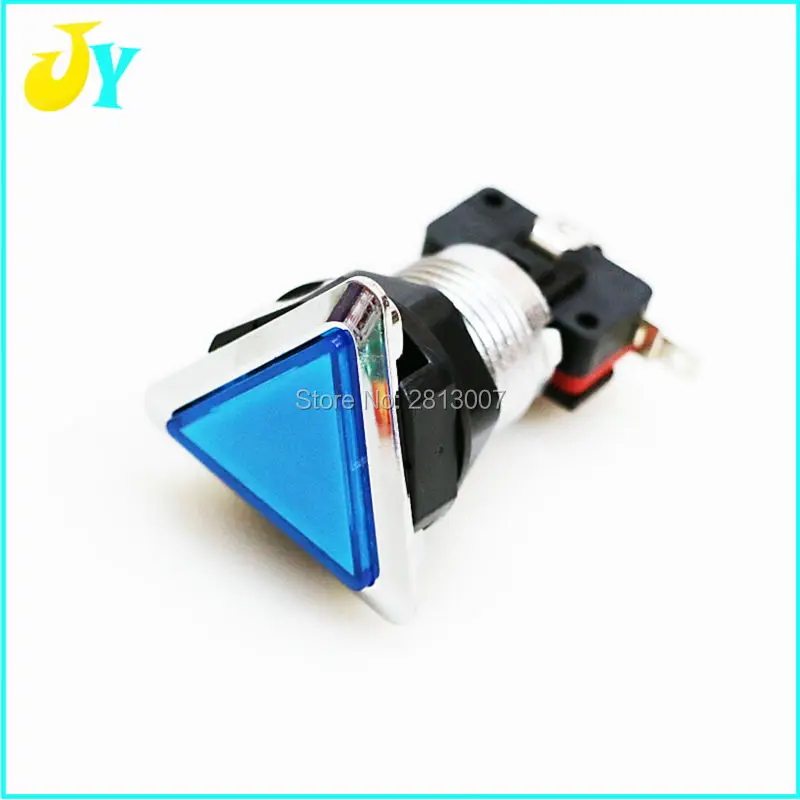 크롬 도금 조명 삼각형 LED 조명 아케이드 게임 푸시 버튼, 마이크로 스위치, 5 가지 색상, 39mm, 5V, 12V