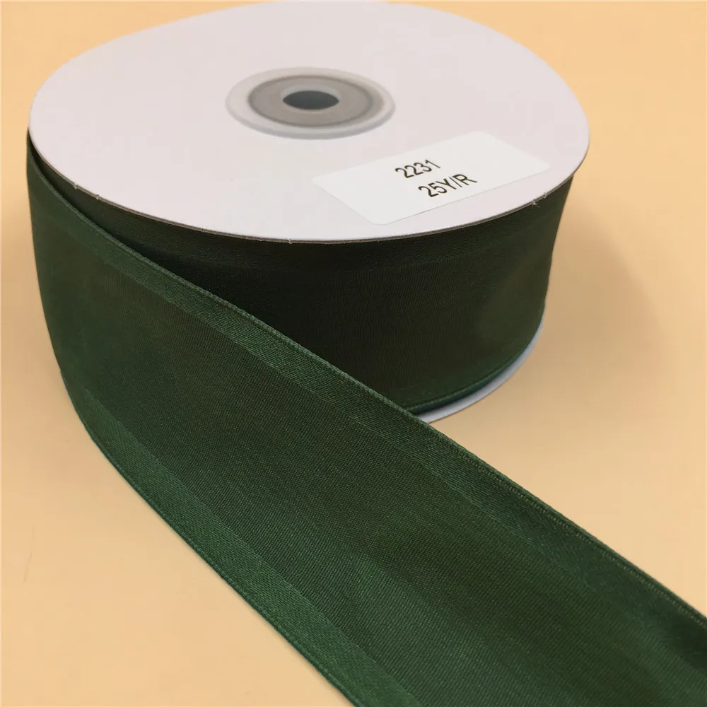 38MM X 25yards DK green moire satin taffeta ribbon for gift box wrapping wired edge ribbon N2231