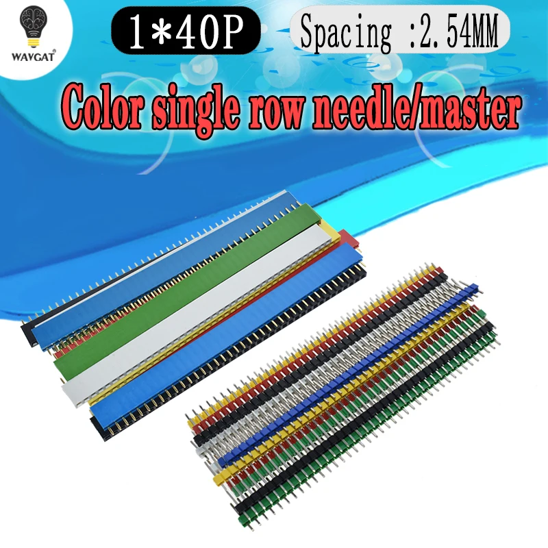 12PCS 2.54mm Preto +Branco + Vermelho + Amarelo+black+ azul Unica Linha Masculina 1X40 1*40 Pin Header Tira ROHS CGKCH090 Female