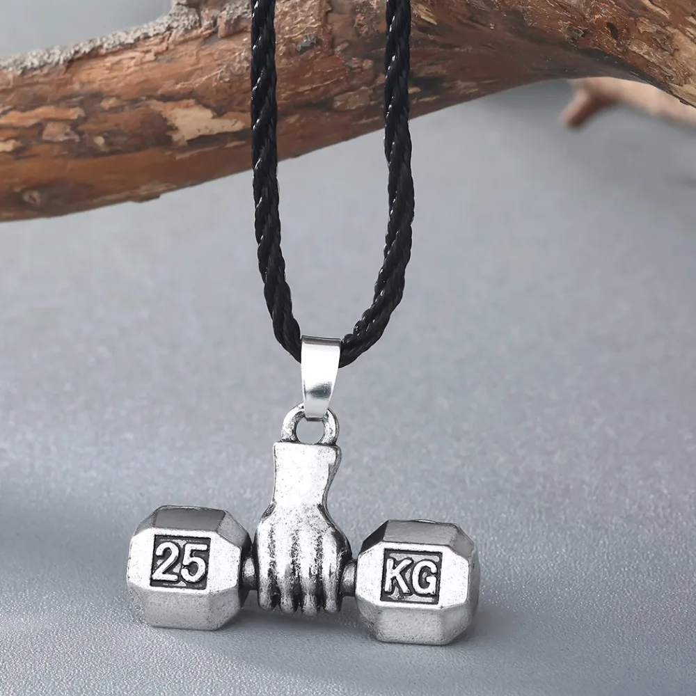 Cxwind Vintage Men Dumbbell Charm Pendant Necklace Fitness Barbell Sport Statement Necklaces Jewelry Gifts for Sports Lovers