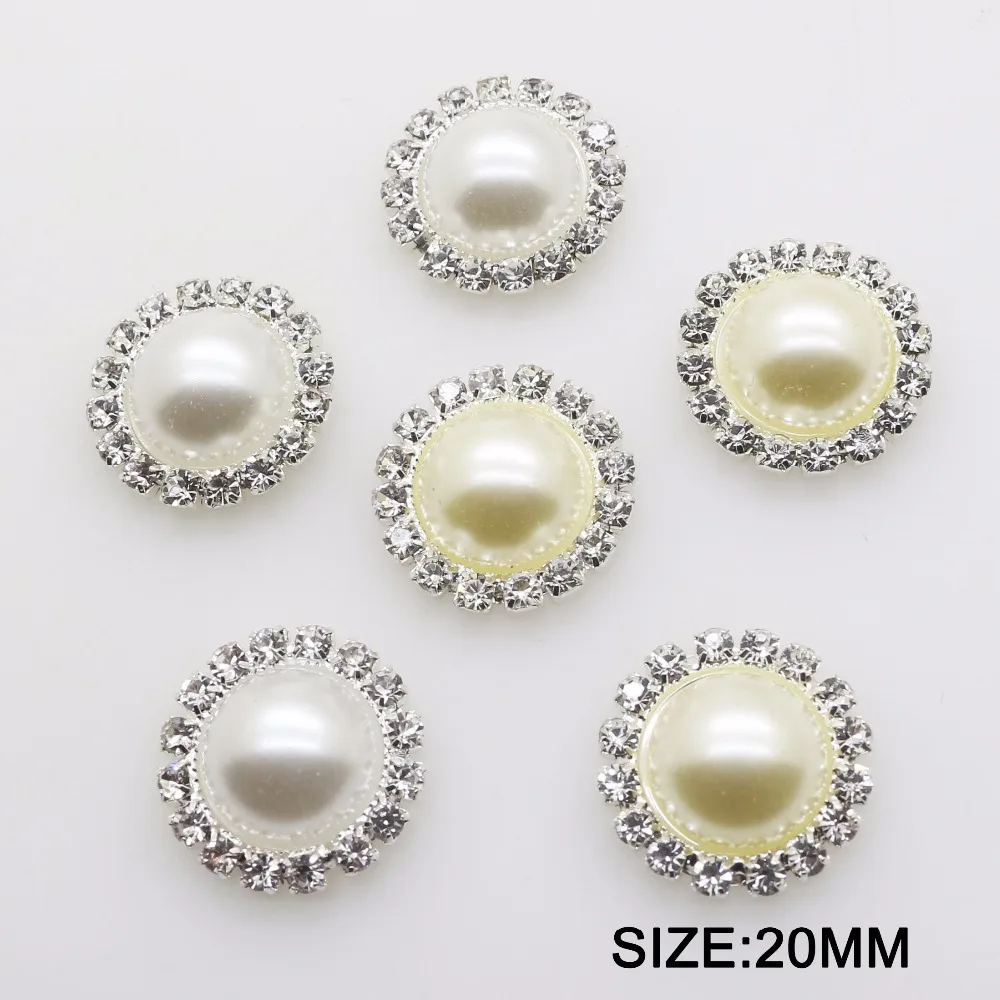 

Бесплатная доставка, 50 шт./лот, 20 мм (слоновая кость/белый), пуговицы с кристаллами и жемчугом, пуговицы со стразами, украшение с плоской задней частью для ручной работы