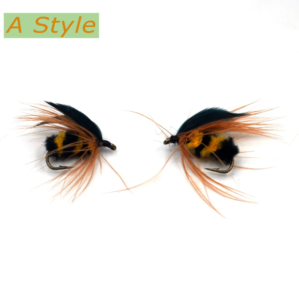 MNFT 10Pcs Fly Fishing Lures Yellow Black Bumble Bee Artificial Insect Bait Bass Wet Flies Tied Hand Trout Lure