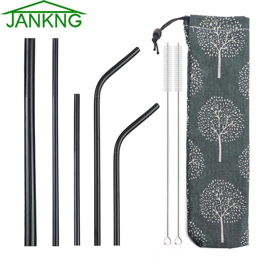 

JANKNG 8-Pcs Colorful Metal Straw 304 Stainless Steel Straw Eco Friendly Reusable Smoothies Drinking Straws Set with Brush Bag