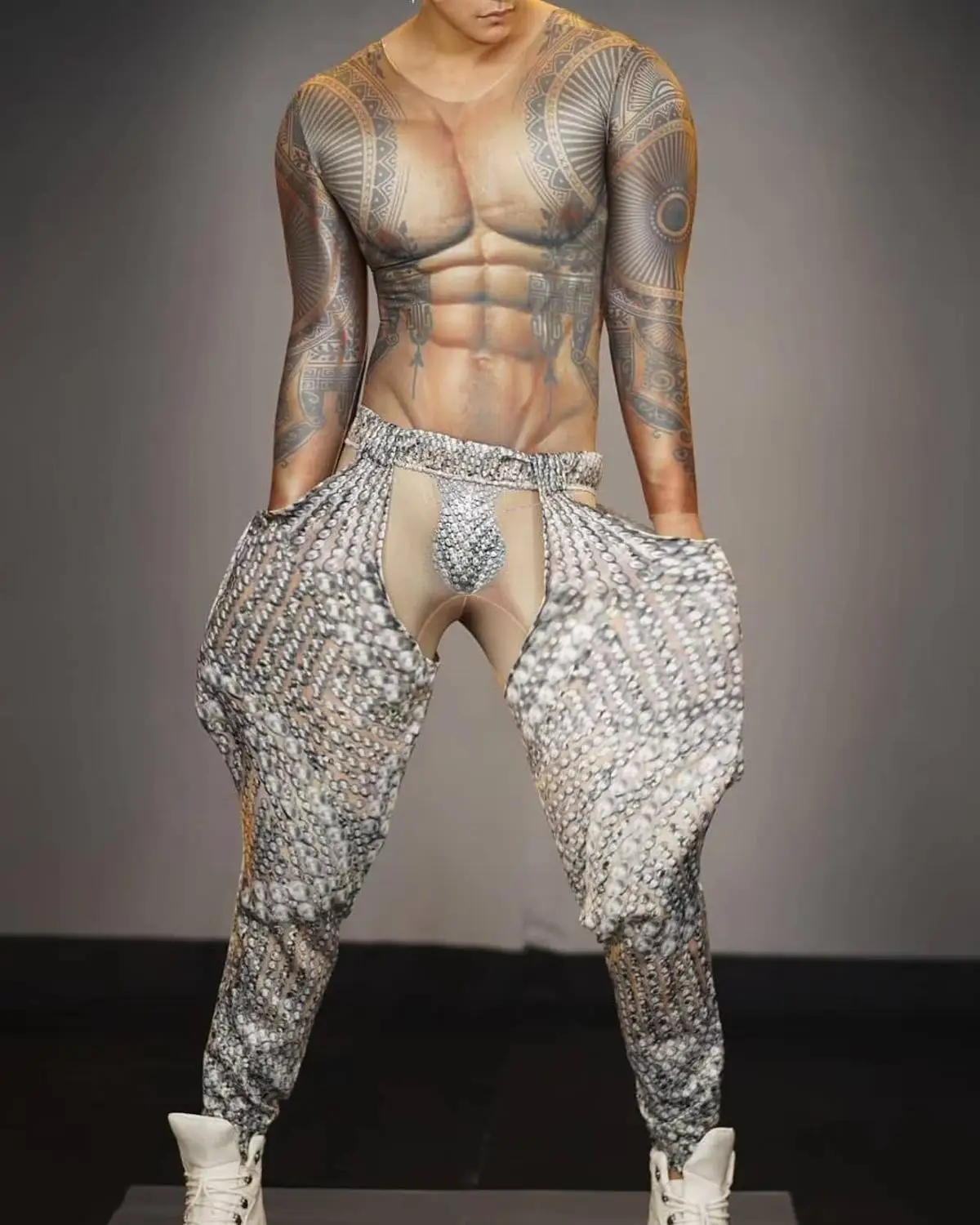 

Sexy man club dress nightlife costume Men's tight jumpsuit outfit night club performance show