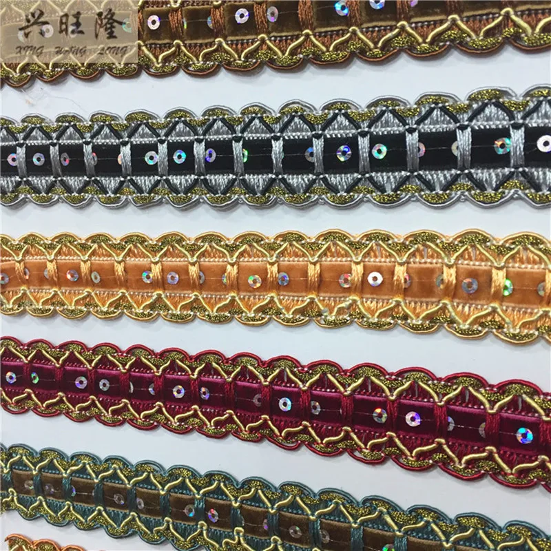 XWL 12M/Lot Velvet Belt Sequins Decor Lace Trim Curtain Cloth Pillow Edge Tapestry Braid Lace Accessories Fringes Ribbon DIY