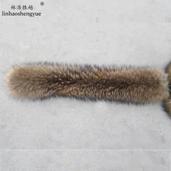 Linhaoshengyue 70cm 80cm  Winter Real Natural  raccoon fur hood  collar ,High-quality Raccoon fur fashion Coat collar cap collar