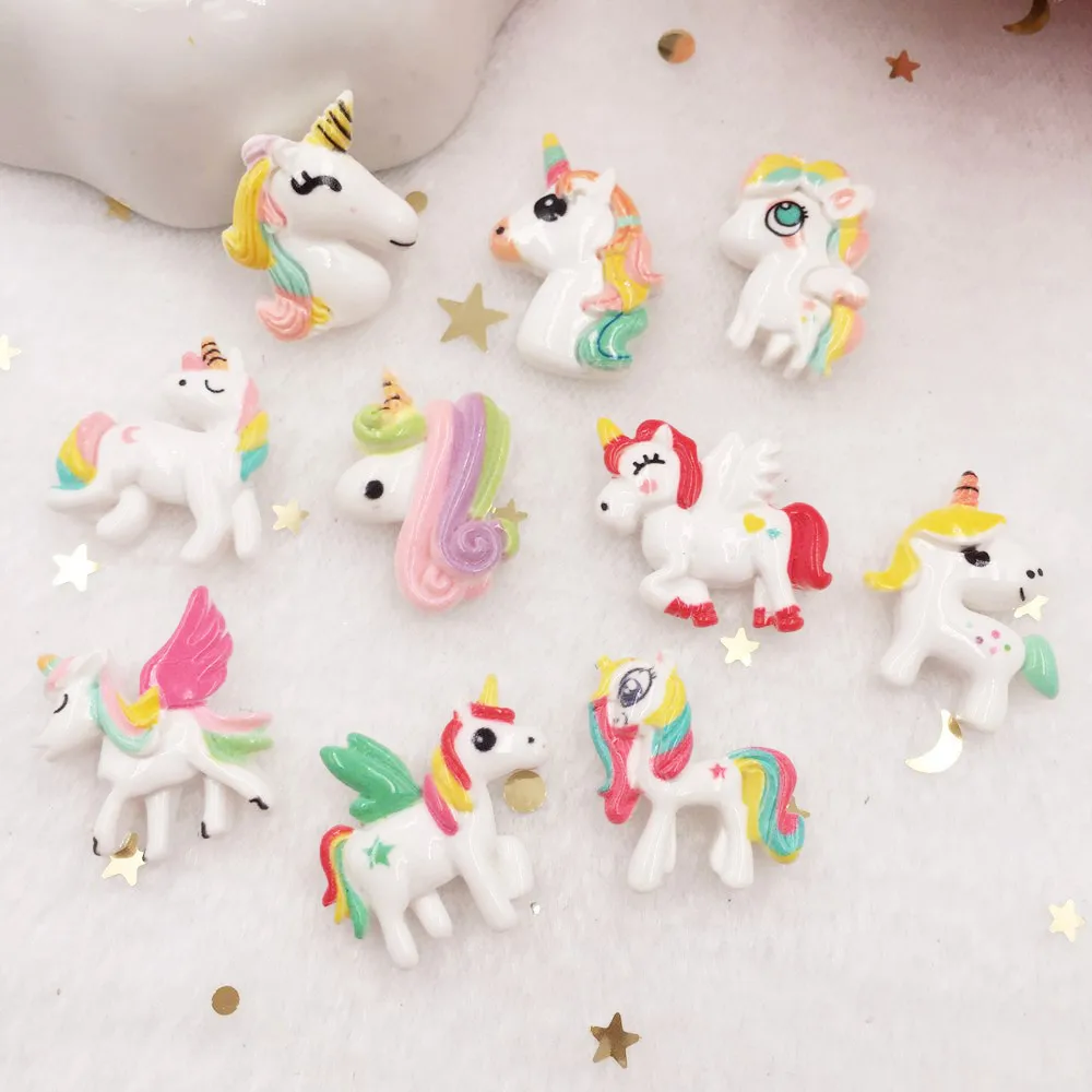 10pcs Bella Resina 3D Colorful Unicorn Cabochon Retro Piatto Figurine Pietra Ornati e Decori Applique DA Sposa FAI Da TE Scrapbook Craft W67