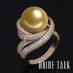 Bride Talk Fashion Brand Women Pearl Ring Cubic Zirconia Twisted Lines Luxury Finger Rings Elegant Jewelry For Wedding Party