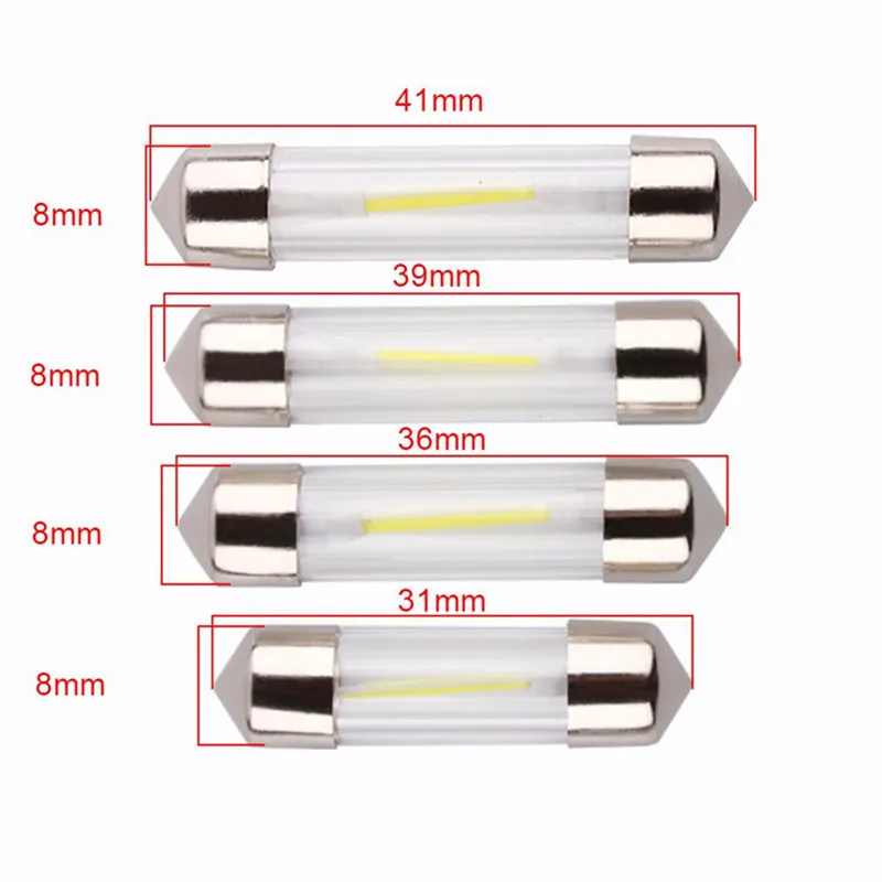 Imagem -06 - Cob Chip Led Festoon Lights para Auto Dome Light Luz de Leitura Lâmpada de Mapa Lâmpada de Porta Branco Quente e Azul 36 mm 39 mm 12v C5w 41 mm 31 mm 50 Pcs Lote