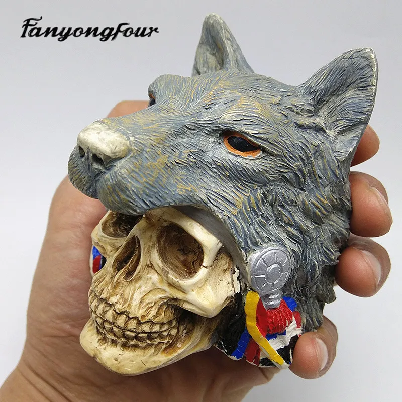 3D Wolf Skull Silicone Mould Fondant Cake Mould Resin Gypsum Chocolate Candle Candy Mould Free Shipping