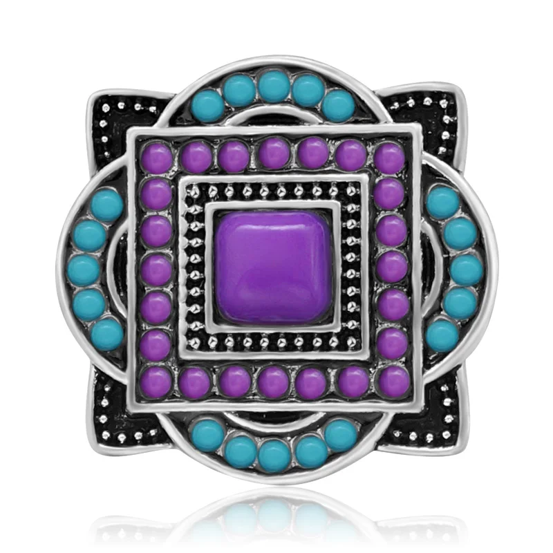 New Beauty Colorful Beads Patterns Squares 18mm snap buttons fit 18mm snap necklace jewelry wholesale KZ3402 Women Gift