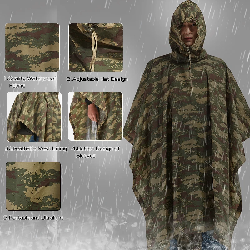 QIAN Impermeable Raincoats Women/Men Jungle Rain Poncho Backpack Camouflage Rain Coat Cycling Climbing Hiking Travel Rain Cover