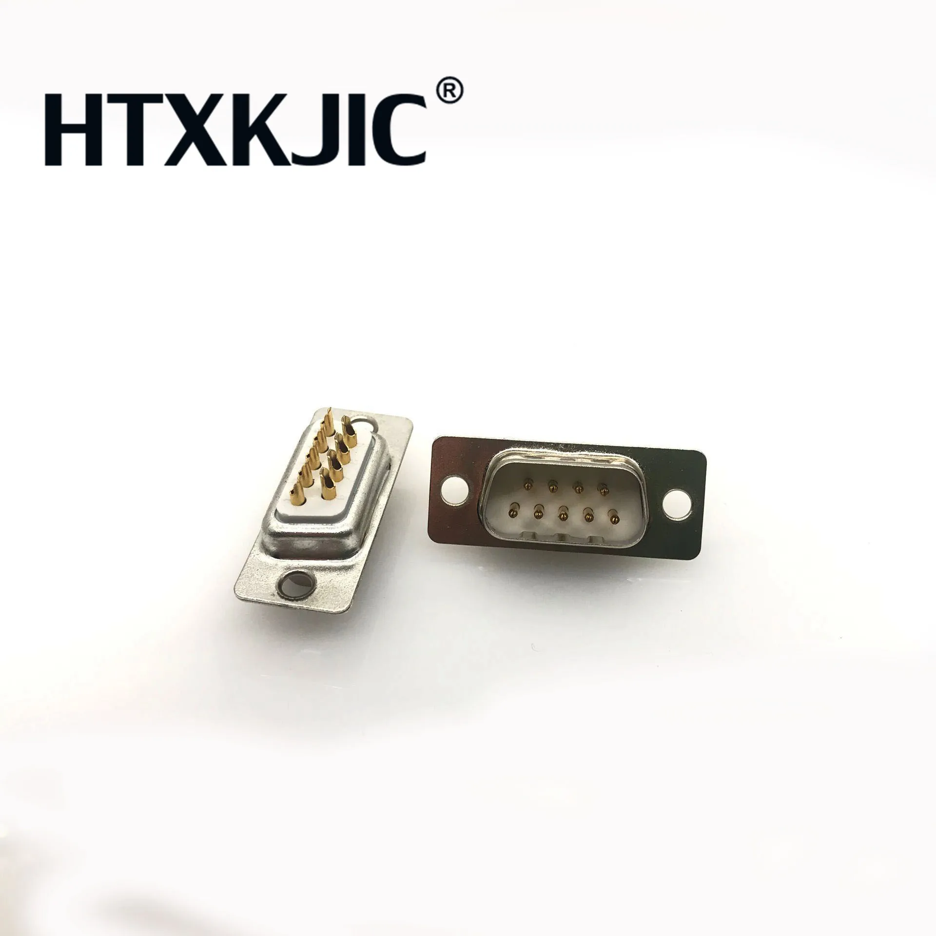 2pcsDB9 Metal connector adapter RS232 serial D Sub plug COM gold plated brass contactor 9 pin hole 2 row port socket female Male