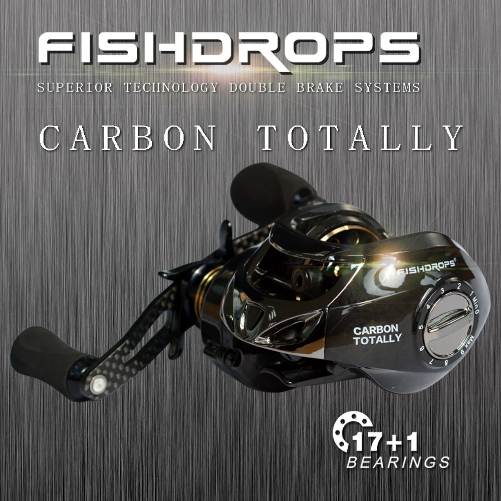 Fishdrops Fishing Reels Baitcasting Reel Left Hand Right Hand Full Carbon Fiber Body Dual Brake System Gear Ratio 7.2:1