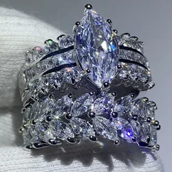90% Off Super Deal Stunning Luxury Jewelry 925 Sterling Silver Marquise 5A CZ Zirconia Drop Shipping Wedding Bridal Ring Set