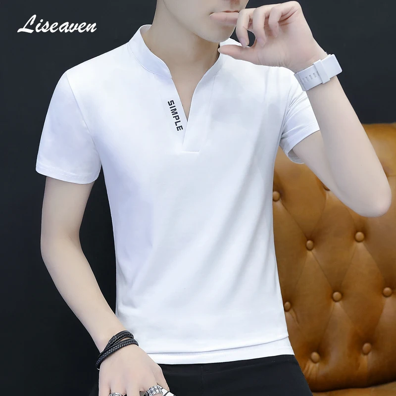 

Liseaven Men's T-Shirt 2024 Mandarin Collar T-Shirts Short Sleeve T-Shirts Brand Tee Shirt Mens Clothing