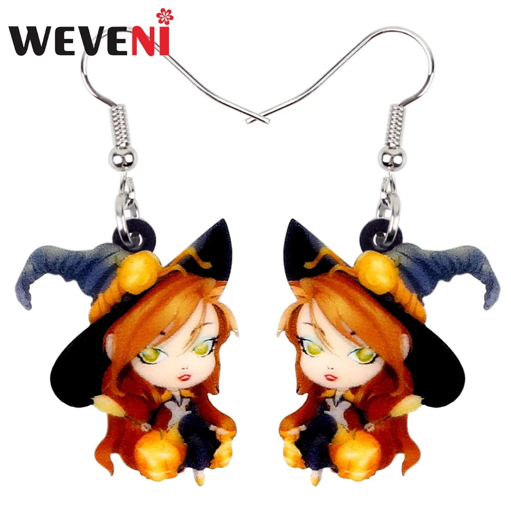 WEVENI Acrylic Halloween Anime Magical Witch Earrings Drop Dangle Fashion Cute Jewelry For Women Girls Teens Wholesale Accessory