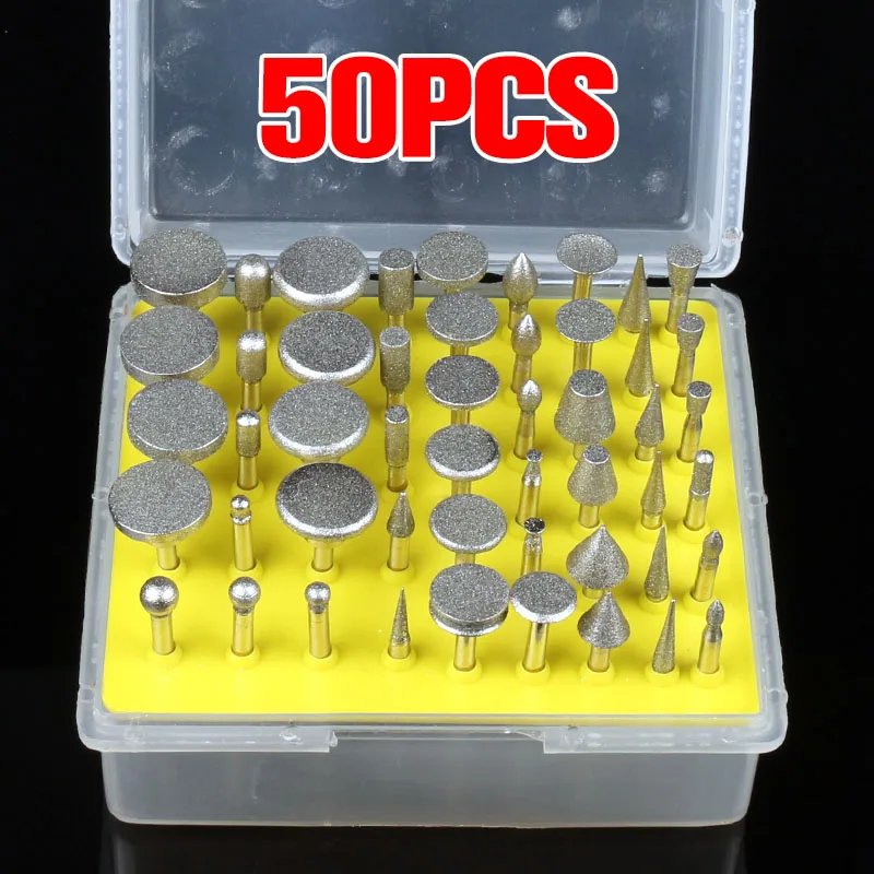 

HOEN 50pcs Rotary Grinding Heads Sanding Needles Diamond Grinding Rod 3.2mm Shank Diameter For Dremel Rotary Tools