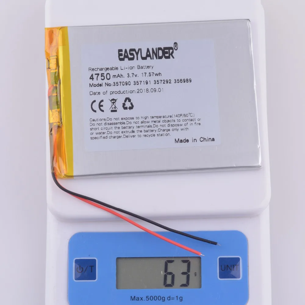 357090 3.7V 4750mAh Rechargeable Lithium Li-ion Polymer Battery For Tablet PC cube U25GT U51GT talk7x 4G  N12 N10 Suo Lixin S18