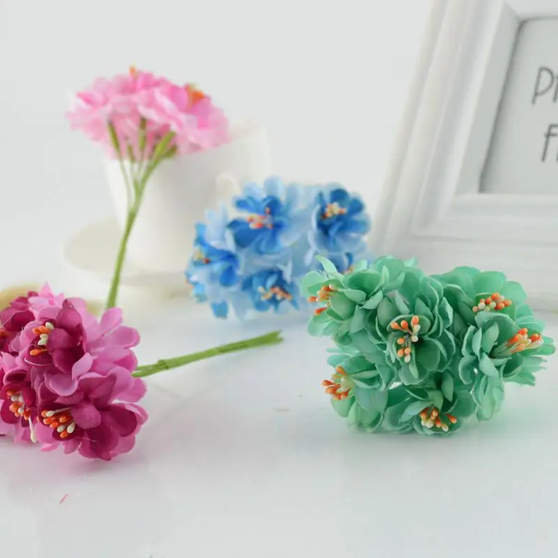6pcs stame di seta fiori artificiali finti per la decorazione di cerimonia nuziale artigianato Bouquet da sposa fai da te regalo decorativo ghirlanda di Scrapbooking