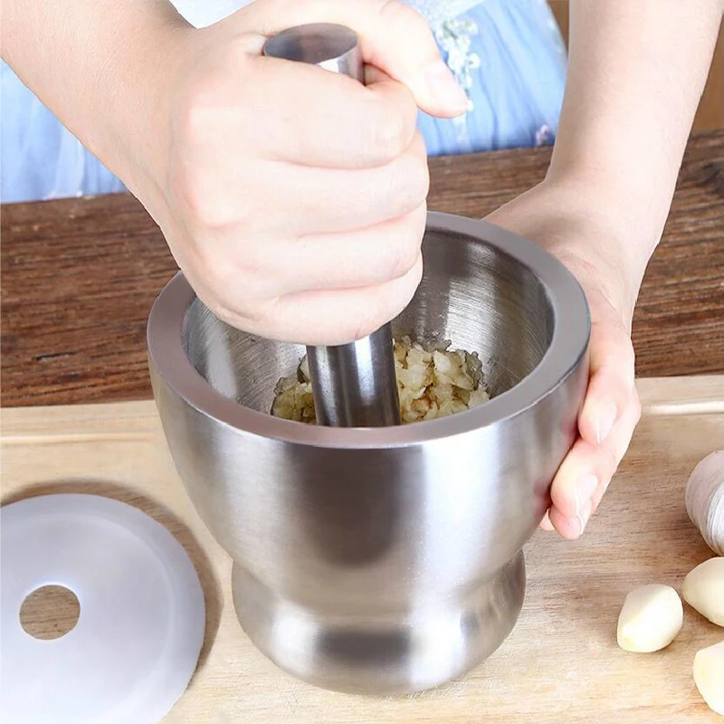 

050 Multi - function 304 stainless steel solid garlic rammer household manual garlic stone mortar grinding machine