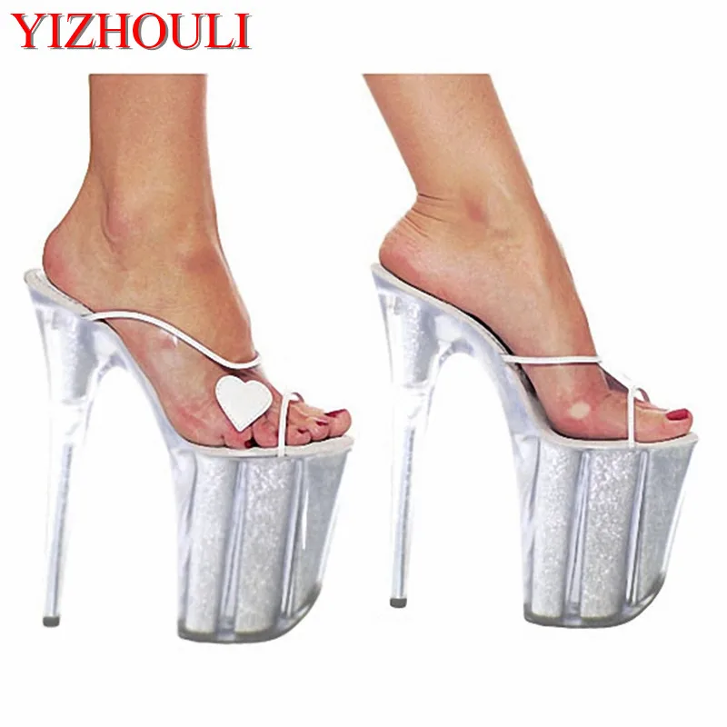 

20cm Shiny paint heart-shaped totem bride shoes, transparent princess Cinderella's crystal shoes lap-dancing Dance Shoes