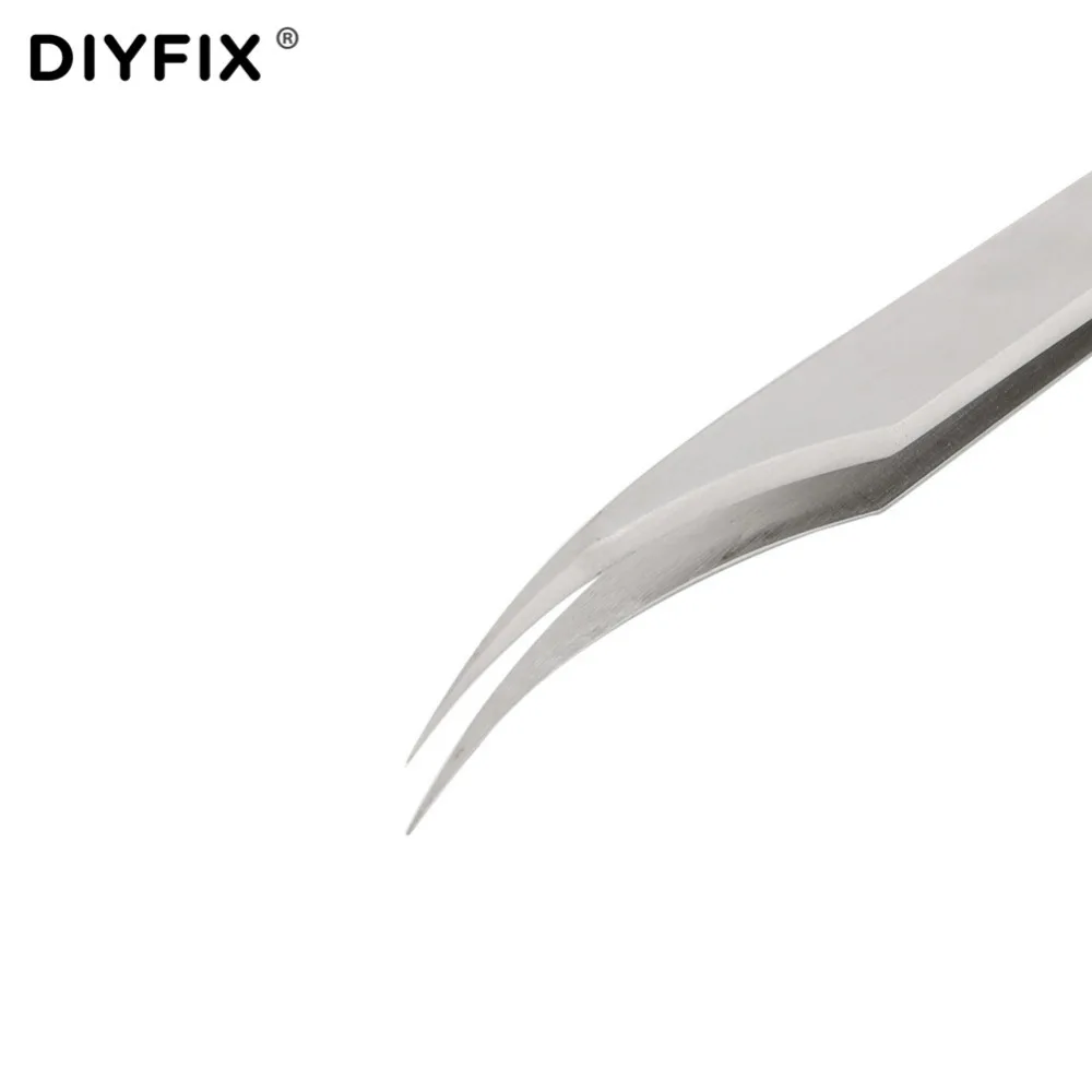 DIYFIX 2 قطعة الدقة الإلكترونية ملاقط مكافحة ساكنة مقاطع منحني نصائح ملقط غرامة نقطة ل رمش تمديد اليد أدوات مجموعة