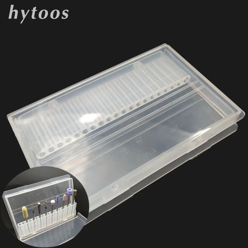 HYTOOS 20 Hole Nail Drill Bit File Holder Transparent Acrylic Plastic Display Stand Container Box For 3/32" Drill Accessories