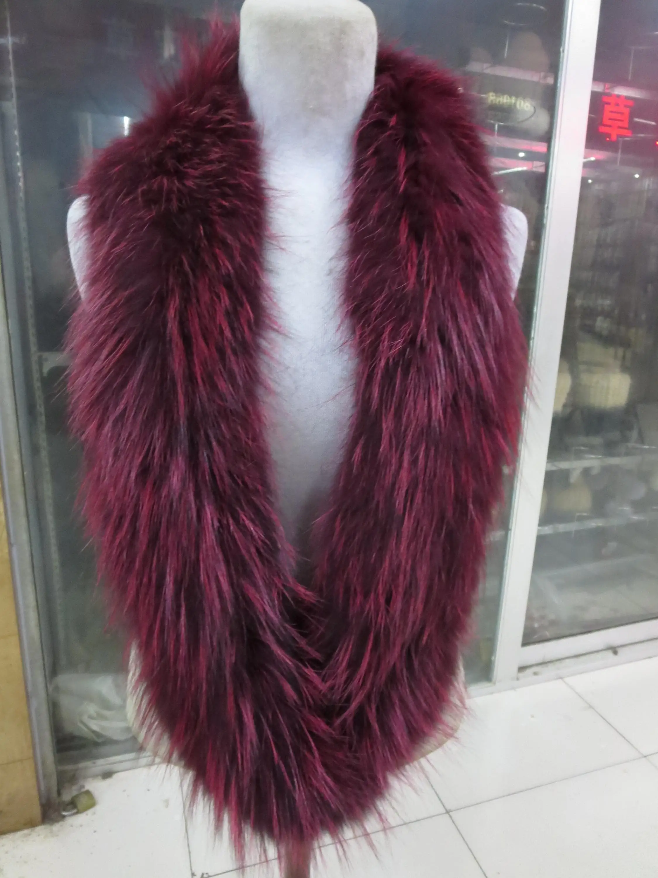 elegant  100% Real fox  Fur  knitted long Neckerchief /Scarf// claret-red  Warm