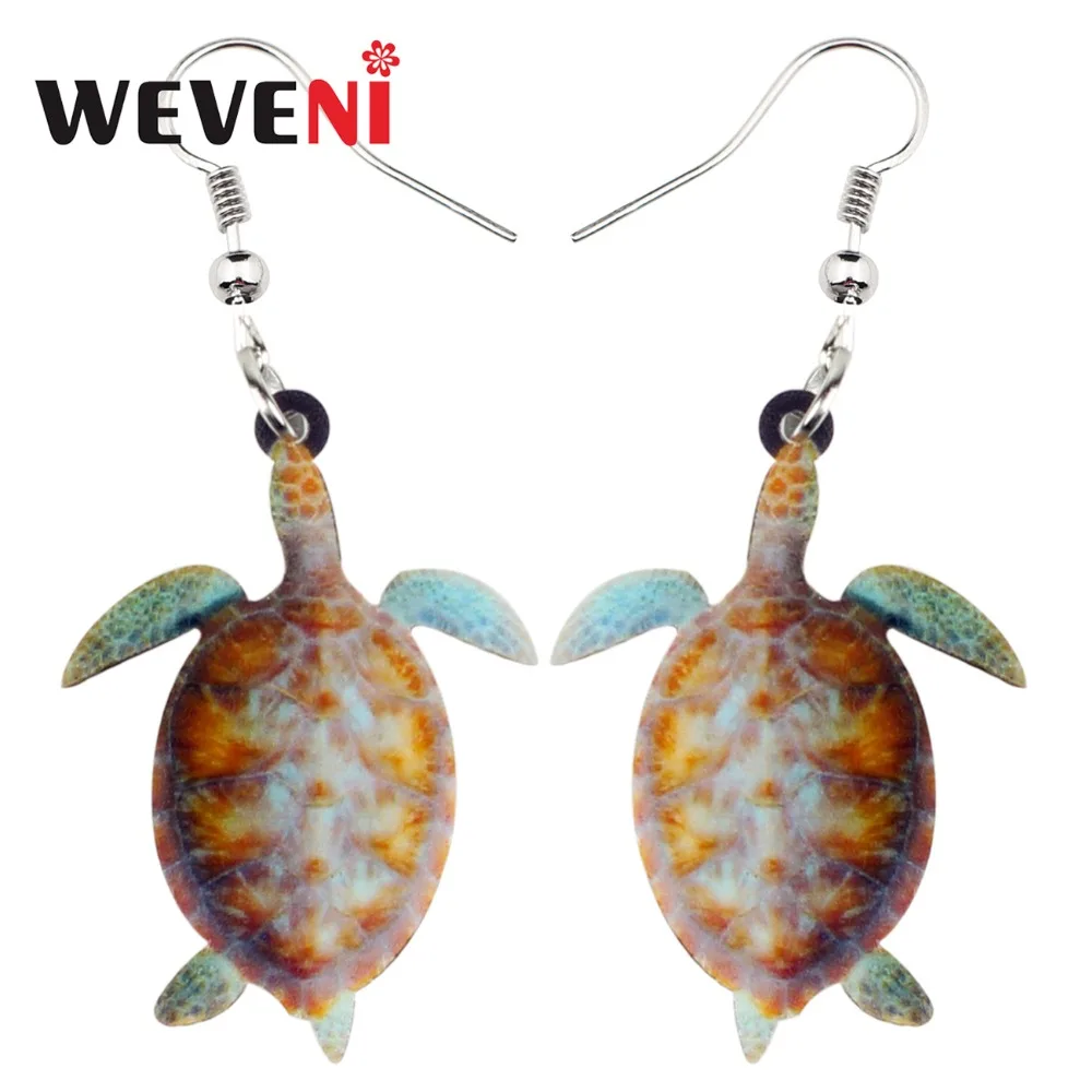 WEVENI Acrylic Sea Turtle Tortoise Earrings New Long Dangle Drop Fashion Ocean Marine Animal Jewelry For Women Girls New Brincos