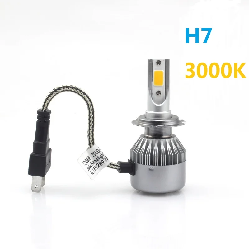 PAMPSEE C6 H7 H4 LED H13 H11 H1 9005 9006 HB3 H3 COB 72W 7600LM Car Headlights Bulb Head Lamp Fog Light White 6000K 3000K yellow